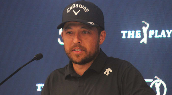 Xander Schauffele speaks during a press conference for The Players Championship in Ponte Vedra Beach, Florida, on March 12, 2024.